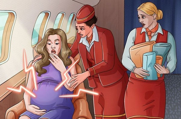 sinh-con-tren-may-bay Các tiếp viên hàng không sẽ đảm nhận vai trò đỡ đẻ cho em bé.